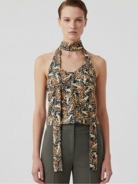 Wildfang Floral Halter Tie-Neck Camisole in Navy, Cream & Rust